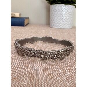 Vintage Seagull Pewter Grapes Leaves Bangle Bracelet Textured Cuff Canada